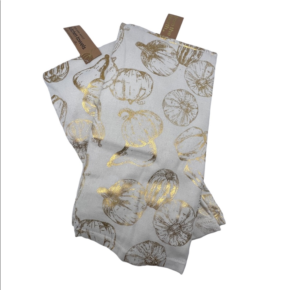 Nordstrom Home Cotton Ivory Gold Pumpkin Kitchen Towels Set of 4